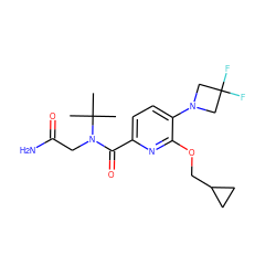 CC(C)(C)N(CC(N)=O)C(=O)c1ccc(N2CC(F)(F)C2)c(OCC2CC2)n1 ZINC000146562557