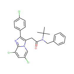 CC(C)(C)N(Cc1ccccc1)C(=O)Cc1c(-c2ccc(Cl)cc2)nc2c(Cl)cc(Cl)cn12 ZINC000013607356