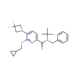 CC(C)(C)N(Cc1ccccc1)C(=O)c1ccc(N2CC(F)(F)C2)c(OCC2CC2)n1 ZINC000146517458