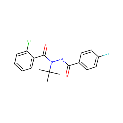 CC(C)(C)N(NC(=O)c1ccc(F)cc1)C(=O)c1ccccc1Cl ZINC000103179532