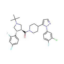 CC(C)(C)N1C[C@@H](C(=O)N2CCC(c3ccnn3-c3ccc(F)c(Cl)c3)CC2)[C@H](c2ccc(F)cc2F)C1 ZINC000084617871