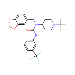 CC(C)(C)N1CCC(N(Cc2ccc3c(c2)OCO3)C(=O)Nc2cccc(C(F)(F)F)c2)CC1 ZINC001772626036