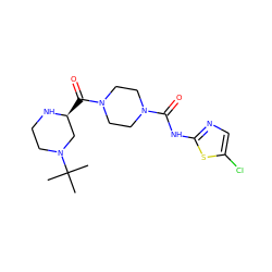 CC(C)(C)N1CCN[C@@H](C(=O)N2CCN(C(=O)Nc3ncc(Cl)s3)CC2)C1 ZINC000653687657