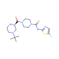 CC(C)(C)N1CCN[C@@H](C(=O)N2CCN(C(=O)Nc3ncc(F)s3)CC2)C1 ZINC000653687611