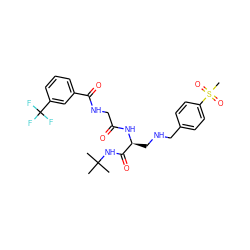 CC(C)(C)NC(=O)[C@H](CNCc1ccc(S(C)(=O)=O)cc1)NC(=O)CNC(=O)c1cccc(C(F)(F)F)c1 ZINC000028952396