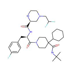 CC(C)(C)NC(=O)C1(C2CCCCC2)CCN(C(=O)[C@@H](Cc2ccc(F)cc2)NC(=O)[C@@H]2CN(CC(F)F)CCN2)CC1 ZINC000084589073