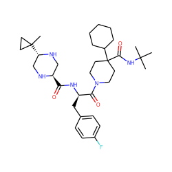 CC(C)(C)NC(=O)C1(C2CCCCC2)CCN(C(=O)[C@@H](Cc2ccc(F)cc2)NC(=O)[C@@H]2CN[C@@H](C3(C)CC3)CN2)CC1 ZINC000028521338