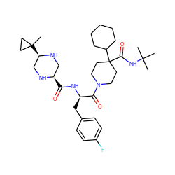 CC(C)(C)NC(=O)C1(C2CCCCC2)CCN(C(=O)[C@@H](Cc2ccc(F)cc2)NC(=O)[C@@H]2CN[C@H](C3(C)CC3)CN2)CC1 ZINC000028522130