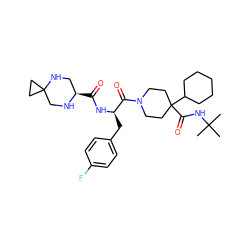 CC(C)(C)NC(=O)C1(C2CCCCC2)CCN(C(=O)[C@@H](Cc2ccc(F)cc2)NC(=O)[C@@H]2CNC3(CC3)CN2)CC1 ZINC000028522812