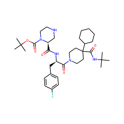 CC(C)(C)NC(=O)C1(C2CCCCC2)CCN(C(=O)[C@@H](Cc2ccc(F)cc2)NC(=O)[C@@H]2CNCCN2C(=O)OC(C)(C)C)CC1 ZINC000095607662