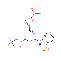 CC(C)(C)NC(=O)CCN(/N=C/c1ccc([N+](=O)[O-])o1)C1=NS(=O)(=O)c2ccccc21 ZINC000008683275