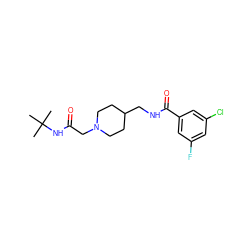 CC(C)(C)NC(=O)CN1CCC(CNC(=O)c2cc(F)cc(Cl)c2)CC1 ZINC000068151606