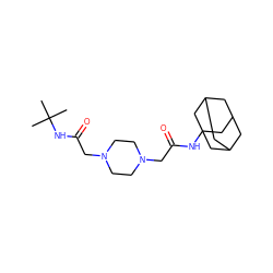 CC(C)(C)NC(=O)CN1CCN(CC(=O)NC23CC4CC(CC(C4)C2)C3)CC1 ZINC000032539168