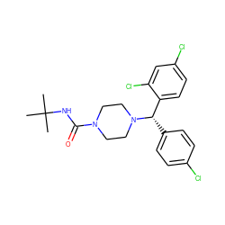 CC(C)(C)NC(=O)N1CCN([C@@H](c2ccc(Cl)cc2)c2ccc(Cl)cc2Cl)CC1 ZINC000045496953