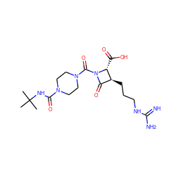 CC(C)(C)NC(=O)N1CCN(C(=O)N2C(=O)[C@H](CCCNC(=N)N)[C@H]2C(=O)O)CC1 ZINC000003982706