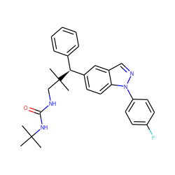 CC(C)(C)NC(=O)NCC(C)(C)[C@@H](c1ccccc1)c1ccc2c(cnn2-c2ccc(F)cc2)c1 ZINC000096283836