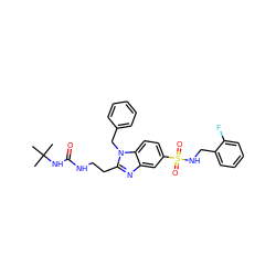 CC(C)(C)NC(=O)NCCc1nc2cc(S(=O)(=O)NCc3ccccc3F)ccc2n1Cc1ccccc1 ZINC000028339314