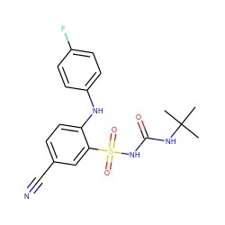 CC(C)(C)NC(=O)NS(=O)(=O)c1cc(C#N)ccc1Nc1ccc(F)cc1 ZINC000096272682