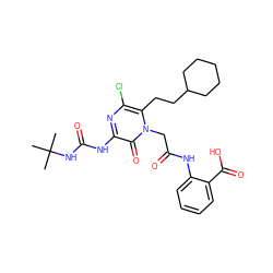 CC(C)(C)NC(=O)Nc1nc(Cl)c(CCC2CCCCC2)n(CC(=O)Nc2ccccc2C(=O)O)c1=O ZINC000653842138