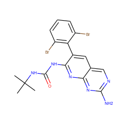 CC(C)(C)NC(=O)Nc1nc2nc(N)ncc2cc1-c1c(Br)cccc1Br ZINC000003815542