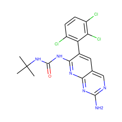 CC(C)(C)NC(=O)Nc1nc2nc(N)ncc2cc1-c1c(Cl)ccc(Cl)c1Cl ZINC000003815512