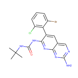 CC(C)(C)NC(=O)Nc1nc2nc(N)ncc2cc1-c1c(Cl)cccc1Br ZINC000003815526