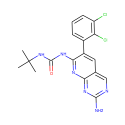 CC(C)(C)NC(=O)Nc1nc2nc(N)ncc2cc1-c1cccc(Cl)c1Cl ZINC000003815523