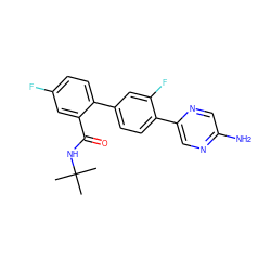 CC(C)(C)NC(=O)c1cc(F)ccc1-c1ccc(-c2cnc(N)cn2)c(F)c1 ZINC000224796444