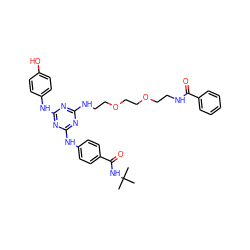 CC(C)(C)NC(=O)c1ccc(Nc2nc(NCCOCCOCCNC(=O)c3ccccc3)nc(Nc3ccc(O)cc3)n2)cc1 ZINC000198477575