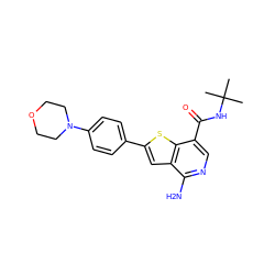 CC(C)(C)NC(=O)c1cnc(N)c2cc(-c3ccc(N4CCOCC4)cc3)sc12 ZINC000082158456