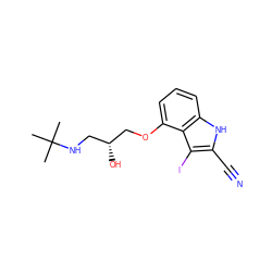 CC(C)(C)NC[C@@H](O)COc1cccc2[nH]c(C#N)c(I)c12 ZINC000002559931