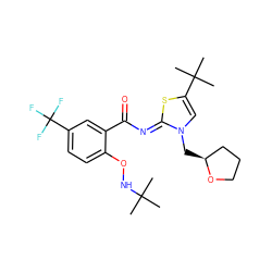 CC(C)(C)NOc1ccc(C(F)(F)F)cc1C(=O)/N=c1\sc(C(C)(C)C)cn1C[C@H]1CCCO1 ZINC000118249921