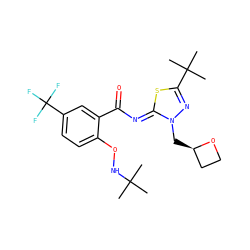 CC(C)(C)NOc1ccc(C(F)(F)F)cc1C(=O)/N=c1\sc(C(C)(C)C)nn1C[C@@H]1CCO1 ZINC000113477908