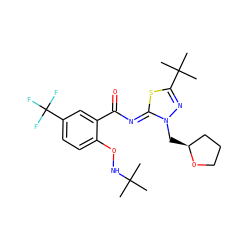 CC(C)(C)NOc1ccc(C(F)(F)F)cc1C(=O)/N=c1\sc(C(C)(C)C)nn1C[C@H]1CCCO1 ZINC000113477063