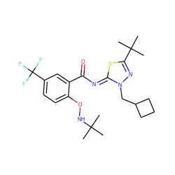 CC(C)(C)NOc1ccc(C(F)(F)F)cc1C(=O)/N=c1\sc(C(C)(C)C)nn1CC1CCC1 ZINC000113477476