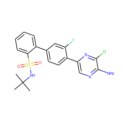 CC(C)(C)NS(=O)(=O)c1ccccc1-c1ccc(-c2cnc(N)c(Cl)n2)c(F)c1 ZINC000224746351