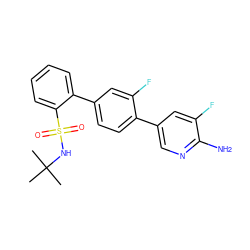 CC(C)(C)NS(=O)(=O)c1ccccc1-c1ccc(-c2cnc(N)c(F)c2)c(F)c1 ZINC000224775239