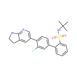 CC(C)(C)NS(=O)(=O)c1ccccc1-c1ccc(-c2cnc3c(c2)CCN3)c(F)c1 ZINC000224765659