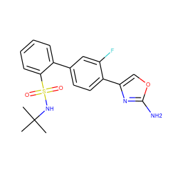 CC(C)(C)NS(=O)(=O)c1ccccc1-c1ccc(-c2coc(N)n2)c(F)c1 ZINC000224733376