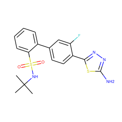 CC(C)(C)NS(=O)(=O)c1ccccc1-c1ccc(-c2nnc(N)s2)c(F)c1 ZINC000224788637