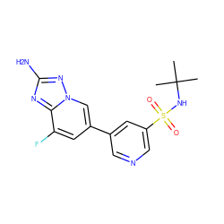 CC(C)(C)NS(=O)(=O)c1cncc(-c2cc(F)c3nc(N)nn3c2)c1 ZINC000084708455