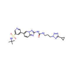 CC(C)(C)NS(=O)(=O)c1cncc(-c2ccc3nc(NC(=O)NCCCn4nnc(C5CC5)n4)nn3c2)c1 ZINC000084671995