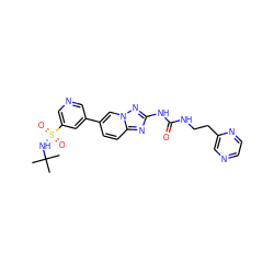 CC(C)(C)NS(=O)(=O)c1cncc(-c2ccc3nc(NC(=O)NCCc4cnccn4)nn3c2)c1 ZINC000084689392