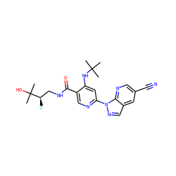 CC(C)(C)Nc1cc(-n2ncc3cc(C#N)cnc32)ncc1C(=O)NC[C@@H](F)C(C)(C)O ZINC001772626341