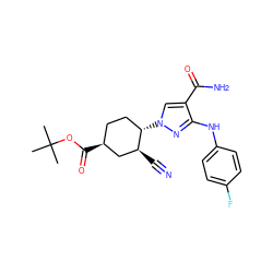 CC(C)(C)OC(=O)[C@H]1CC[C@H](n2cc(C(N)=O)c(Nc3ccc(F)cc3)n2)[C@@H](C#N)C1 ZINC000222969943