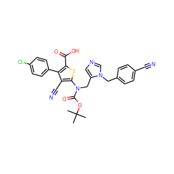 CC(C)(C)OC(=O)N(Cc1cncn1Cc1ccc(C#N)cc1)c1sc(C(=O)O)c(-c2ccc(Cl)cc2)c1C#N ZINC000653696895