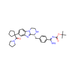 CC(C)(C)OC(=O)N=C(N)c1ccc(C[C@H]2NCCn3c2nc2cc(C4(C(=O)N5CCCC5)CCCC4)ccc23)cc1 ZINC001772648996