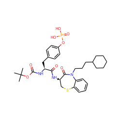 CC(C)(C)OC(=O)N[C@@H](Cc1ccc(OP(=O)(O)O)cc1)C(=O)N[C@@H]1CSc2ccccc2N(CCCC2CCCCC2)C1=O ZINC000026253846