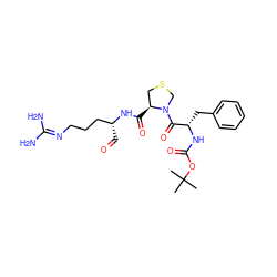 CC(C)(C)OC(=O)N[C@@H](Cc1ccccc1)C(=O)N1CSC[C@@H]1C(=O)N[C@H](C=O)CCCN=C(N)N ZINC000027519585