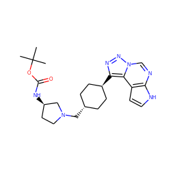 CC(C)(C)OC(=O)N[C@@H]1CCN(C[C@H]2CC[C@H](c3nnn4cnc5[nH]ccc5c34)CC2)C1 ZINC001772649385